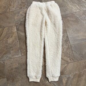 Fashion Nova Cream Sherpa Joggers Cozy Lounge Pants Soft Comfy Women's S